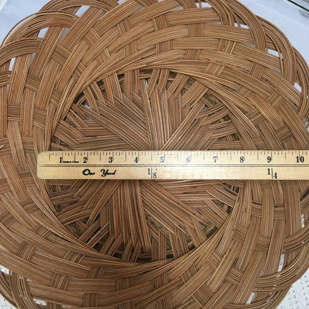 Woven Basket Tray 14 Inch Brown Spiral Wicker Decorative Bowl Cottagecore